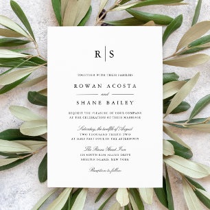 Invitation Mariage classique Monogramme Noir & Blanc