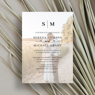 Invitation Mariage classique Monogramme Photo Cœur Script
