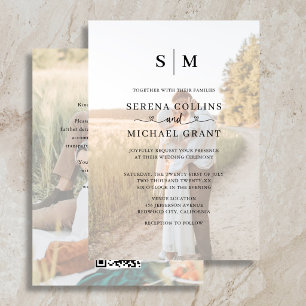 Invitation Mariage classique Monogramme Photo Cœur Script