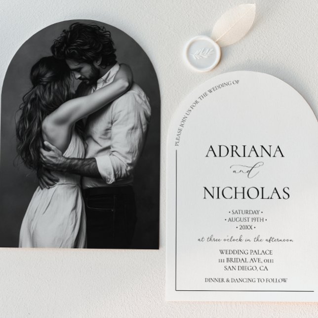 Invitation Mariage Classique Noir & Blanc Simple Arche En For (Créateur téléchargé)