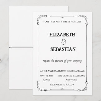 Invitation Mariage Classique Noir et Blanc Orné Vintage