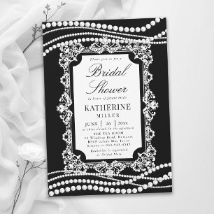 Invitation Mariage Classique Noir et Blanc Perles de Dentelle
