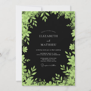 Invitation Mariage Classique Noir Feuillage Chartreuse