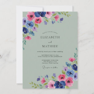 Invitation Mariage Classique Pétale Magenta Cobalt