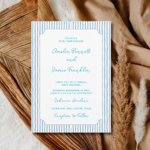 Invitation Mariage Classique Rayé Bleu Aquarelle