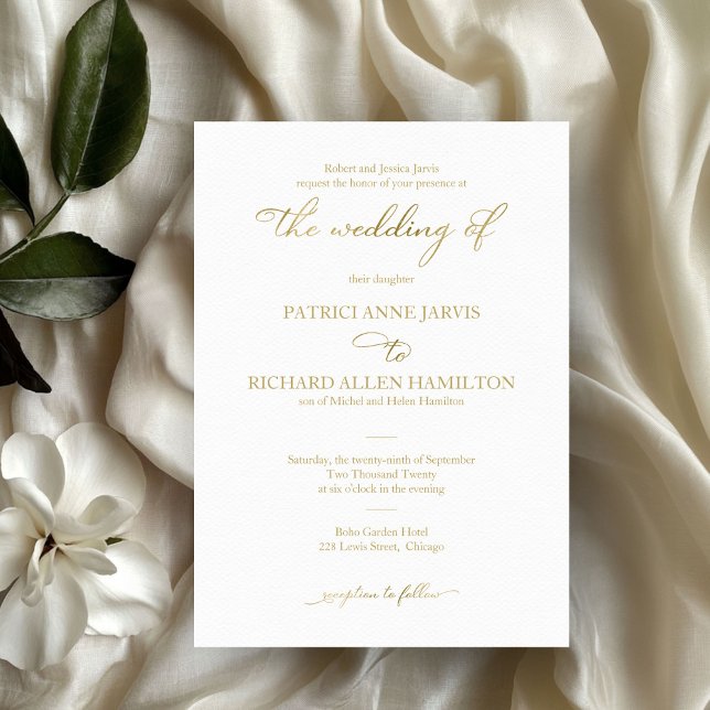 Invitation Mariage classique simple Elegant Gold Foil Script (Créateur téléchargé)