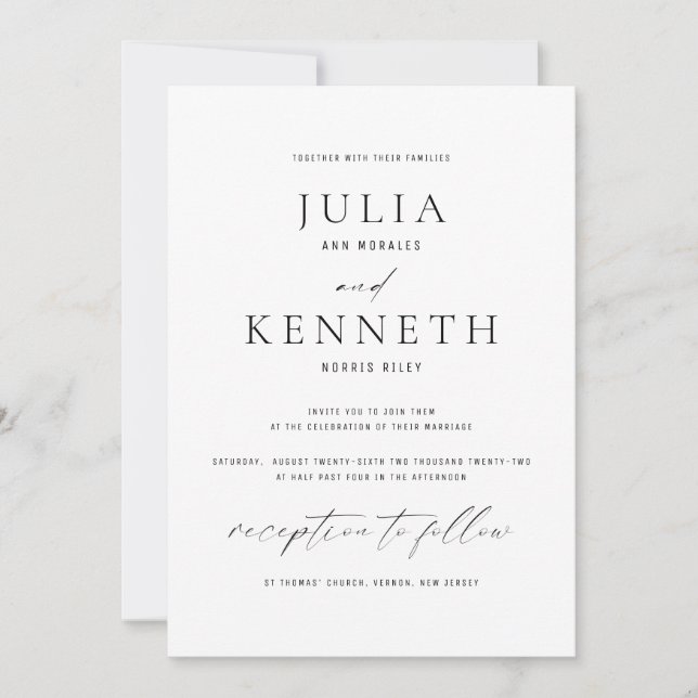 Invitation Mariage classique traditionnel noir et blanc (Devant)