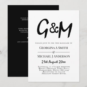 Invitation Mariage classique typographie monogramme noir et b
