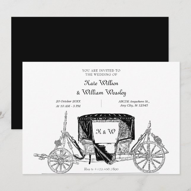 Invitation Mariage classique vieux Carriage vintage (Devant / Derrière)