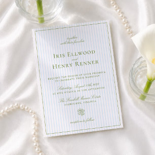 Invitation Mariage Classique Vintage Vert Sauge & Bleu