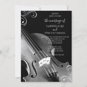 Invitation Mariage classique violon noir et blanc