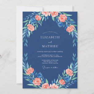 Invitation Mariage Cobalt Pêche Pivoine
