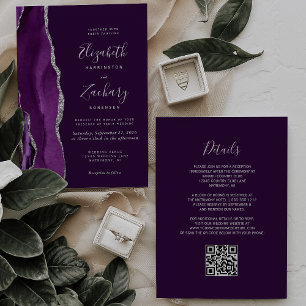 Invitation Mariage Code QR Agate Argent Deep Purple