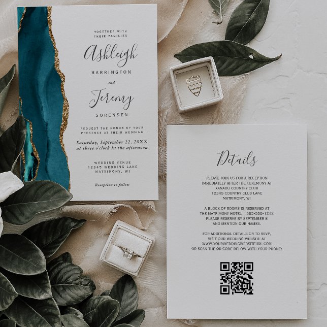 Invitation Mariage Code QR Agate Or Sarcelle (Créateur téléchargé)