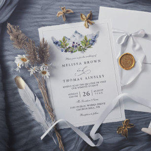 Invitation Mariage Code QR Aquarelle Forêt Montagnes Rustique