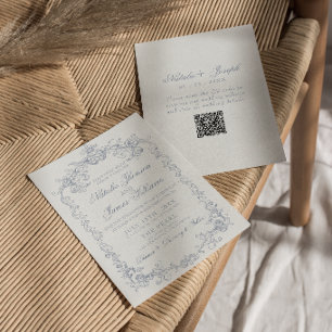 Invitation Mariage Code QR Argent Vieilli à l'ancienne