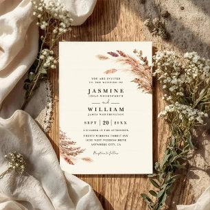 Invitation Mariage code QR botanique boho Soft Pampas