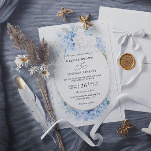 Invitation Mariage Code QR Budget Fleurs Blanches Bleu Poussi