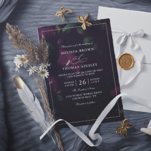 Invitation Mariage Code QR Budget Fleurs Violettes Sombres