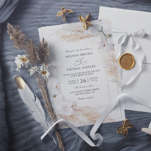 Invitation Mariage Code QR Budget Herbe de la Pampa Orchidées