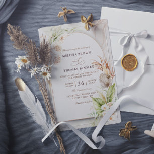 Invitation Mariage Code QR Budget Pampas Fleurs Bohème