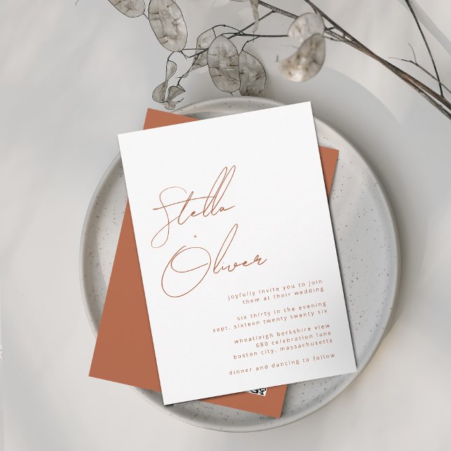 Invitation Mariage Code QR Calligraphie Terracotta Rustique (Rustic Terracotta Calligraphy QR Code Wedding Invitation)