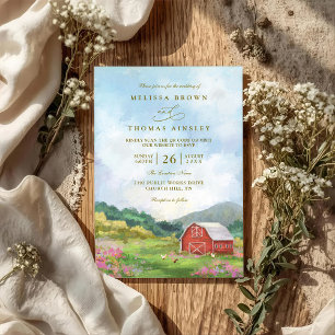 Invitation Mariage Code QR Campagne Rustique Barn Western