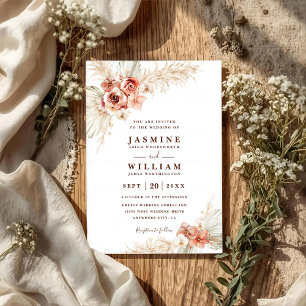 Invitation Mariage Code QR Chic Élégant Floral Boho Pampas