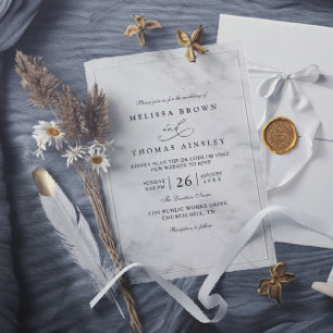 Invitation Mariage Code QR Classique Marbre Simple Élégant Ch