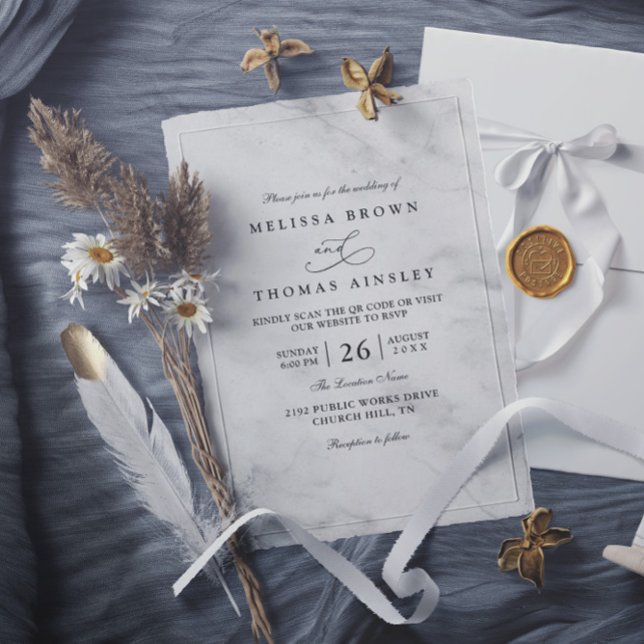 Invitation Mariage Code QR Classique Marbre Simple Élégant Ch (Créateur téléchargé)