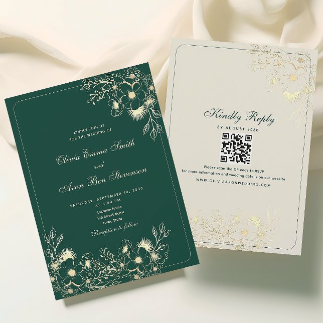 Invitation Mariage Code QR Classique Vert Emeraude (Créateur téléchargé)