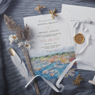Invitation Mariage code QR côtier du port de Newport à l'aqua