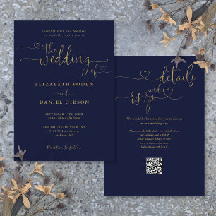 Invitation Mariage Code QR de cœur en écriture manuscrite ble