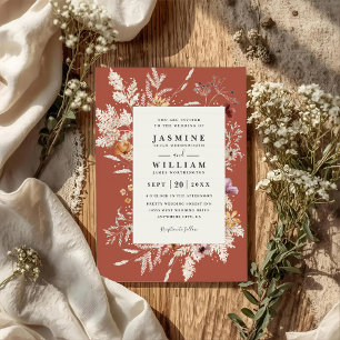 Invitation Mariage code QR de fleurs séchées en terre cuite B