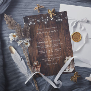 Invitation Mariage code QR de grange de campagne western rust