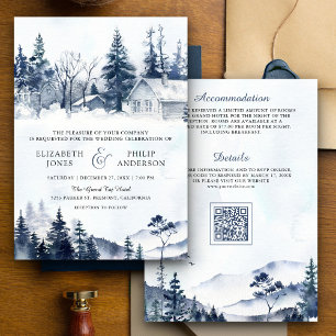 Invitation Mariage Code QR de la forêt de pins de montagne hi