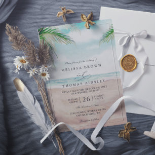 Invitation Mariage code QR de la plage peinte de la brise de