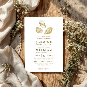 Invitation Mariage Code QR Élégant Minimaliste Coquilles d'Or