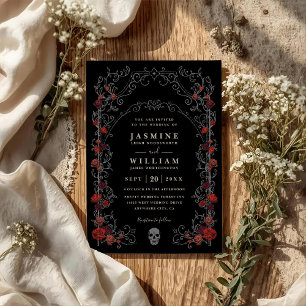 Invitation Mariage Code QR Élégant Romantique Porte Gothique 