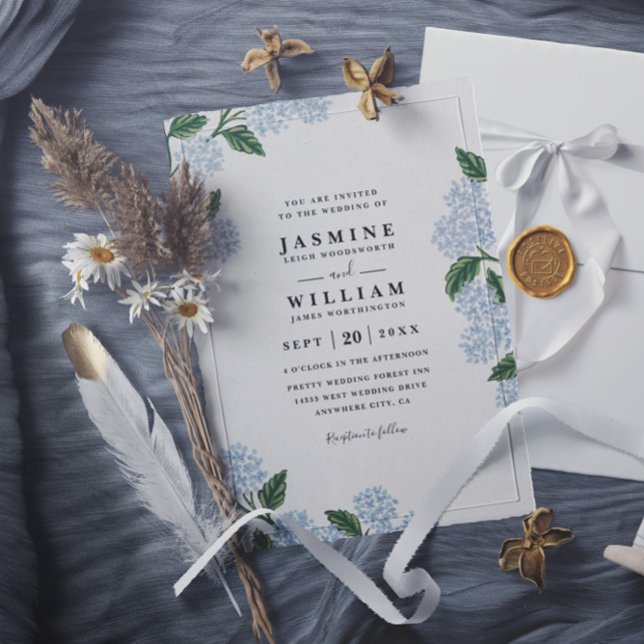 Invitation Mariage Code QR Élégant Rustique Floral Hydrangea (Créateur téléchargé)