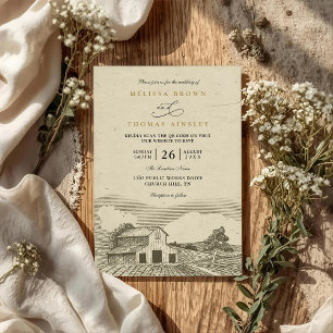 Invitation Mariage Code QR Élégant Rustique Vieille Grange Vi