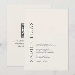 Invitation Mariage Code QR Élégant Typographie Moderne Beige