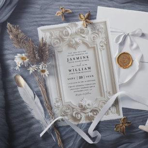 Invitation Mariage Code QR Élégant Vintage Embossé Baroque