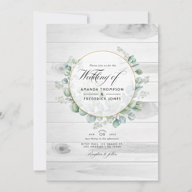 Invitation Mariage Code QR Eucalyptus Grange de Campagne Rust (Devant)