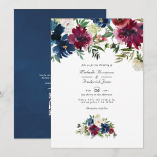 Invitation Mariage Code QR Floral Aquarelle Bordo et Nuit