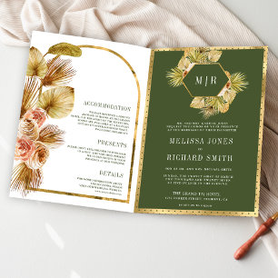 Invitation Mariage Code QR Floral Bohème Terreux Vert Olive