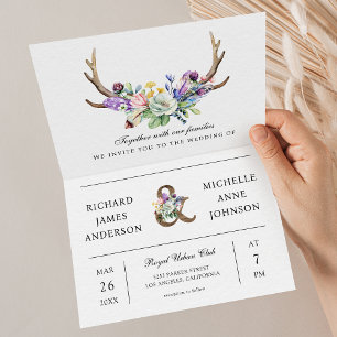 Invitation Mariage Code QR Floral Fleur de Boho Cerf