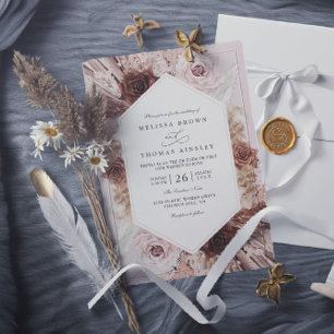 Invitation Mariage code QR floral poussiéreux herbe de Pampa