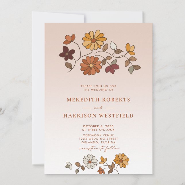 Invitation Mariage Code QR Floral Rétro Fantaisiste (Devant)
