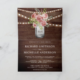 Invitation Mariage Code QR Floral Rose Cannelle Pot Mason